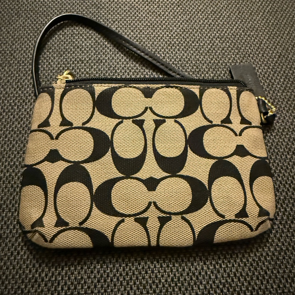 Coach Signature Black and Tan Wristlet - Picture 4 of 4
